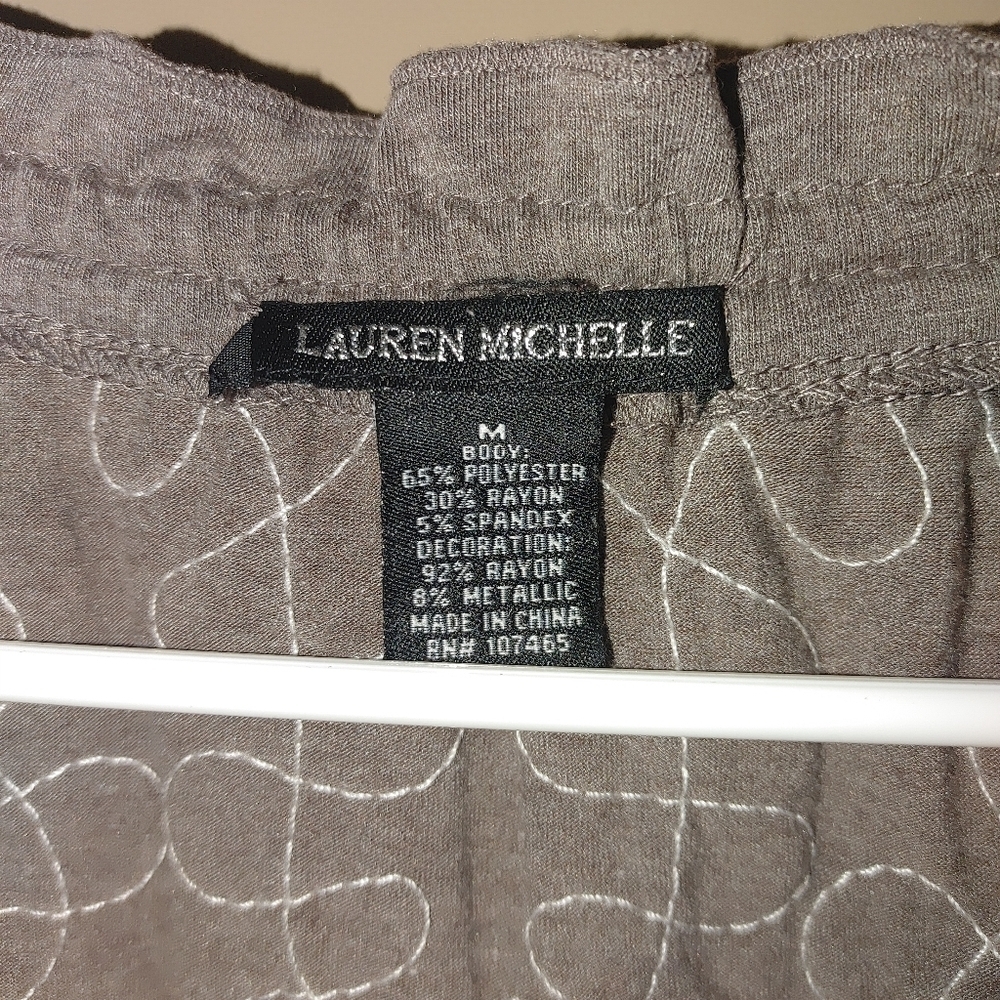 Lauren Michelle Women's Embroidered Brown Top W/bell Sleeve, Size M - Picture 4 of 7